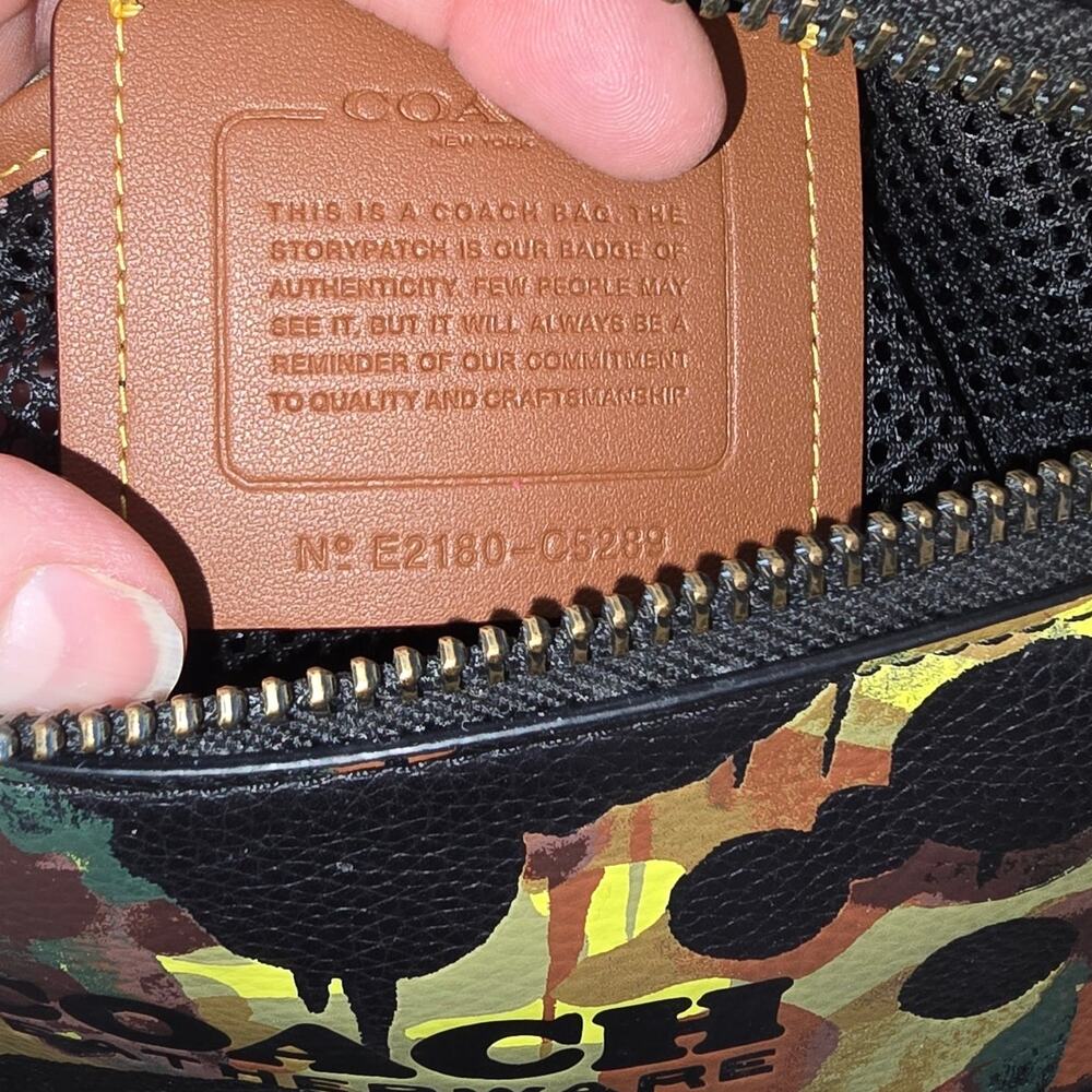 Coach League Belt Bag With Camo Print Leather Adjustable Strap Green Black - Picture 4 of 11